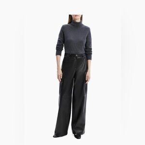Theory Straight Wide Leg Cargo Pant Black Lamb Leather Size 0 $1095 NEW